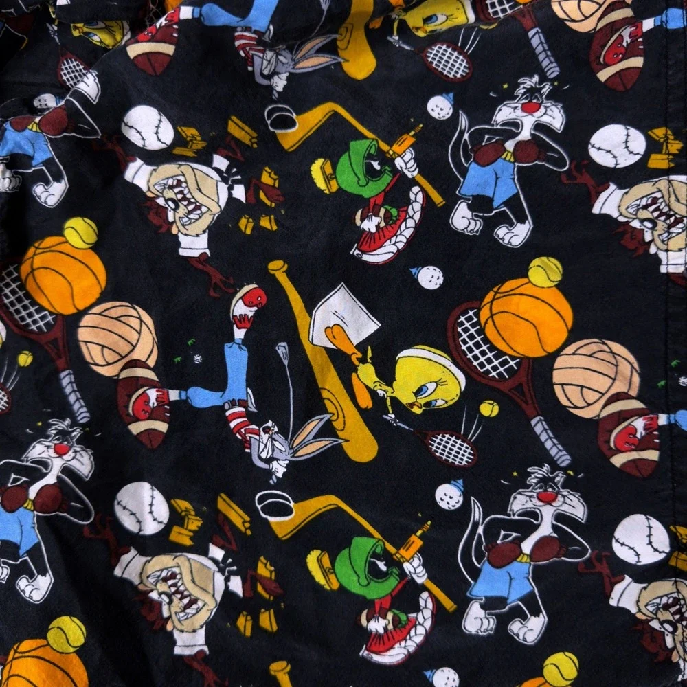 VTG 90s Looney Tunes Silk Boxer Shorts Bugs Bunny‎ Taz AOP Cartoon XL